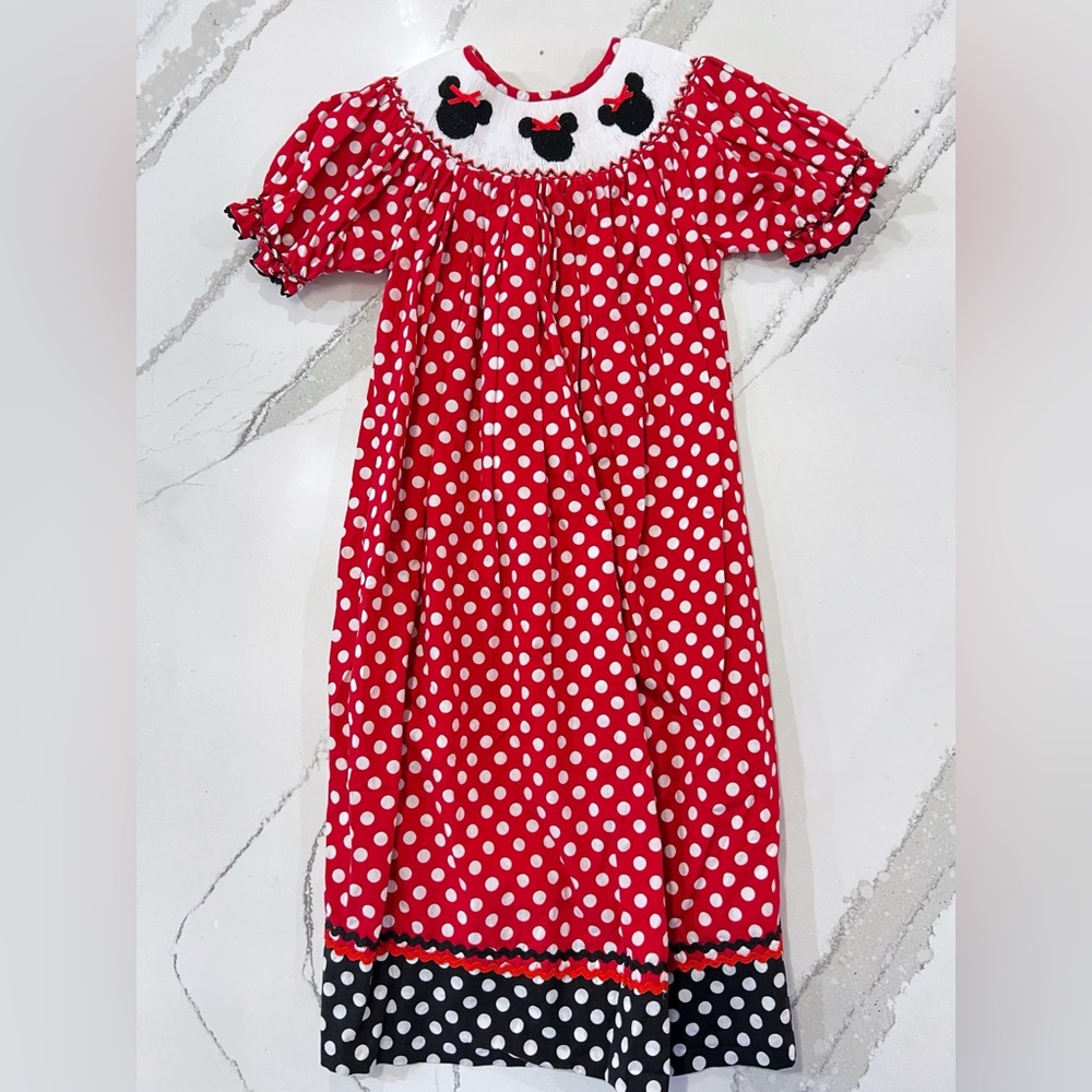 Babeeni Smocked Red Polka Dot Kids Mickey Mouse Dress